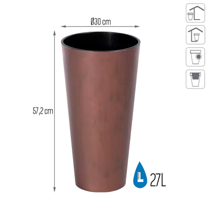 Maceta Tubus Slim Corten 27l., Con Depósito, Dimensiones (mm) 300x300x572, Color Cobre