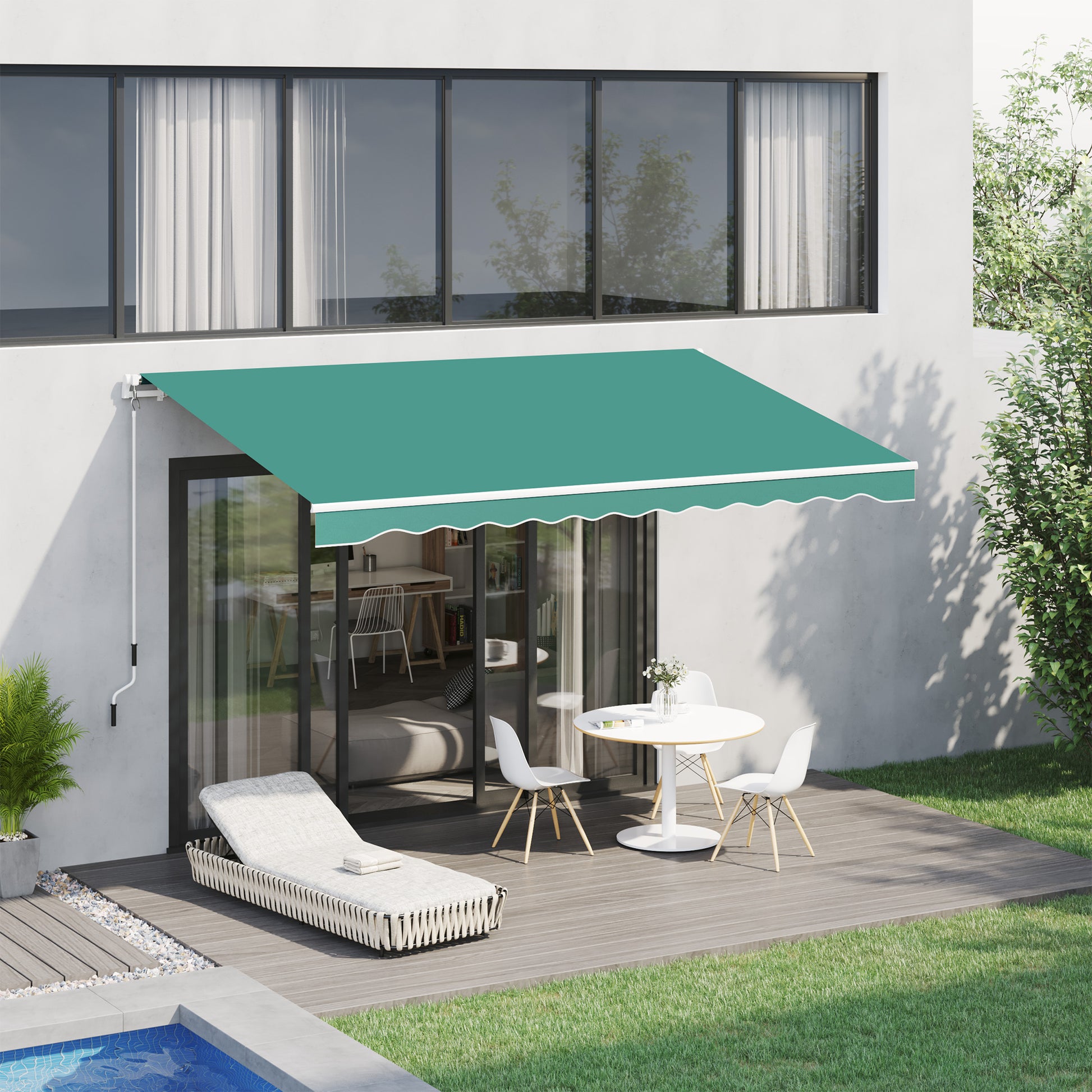 Outsunny Toldo Manual Retráctil Plegable Con Manivela Exterior 295x245 Cm Verde_1