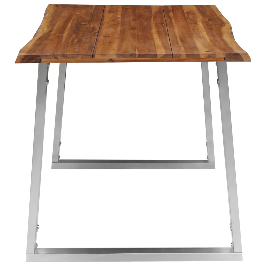 Mesa De Comedor Madera De Acacia Y Acero Inoxidable 140x80x75cm_2