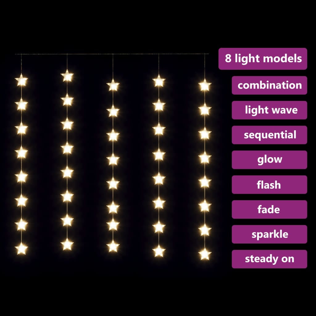 Vidaxl Cortina De Luces Estrellas 200 Leds Blanco Cálido 8 Funciones_4