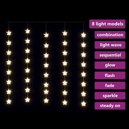 Vidaxl Cortina De Luces Estrellas 200 Leds Blanco Cálido 8 Funciones_4