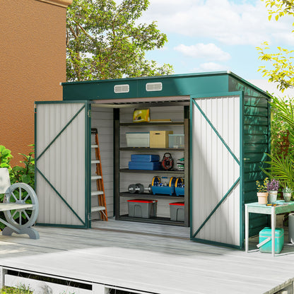 Outsunny Caseta De Jardín Exterior 2,7m² 249x121x183 Cm Con Doble Puerta Verde_1