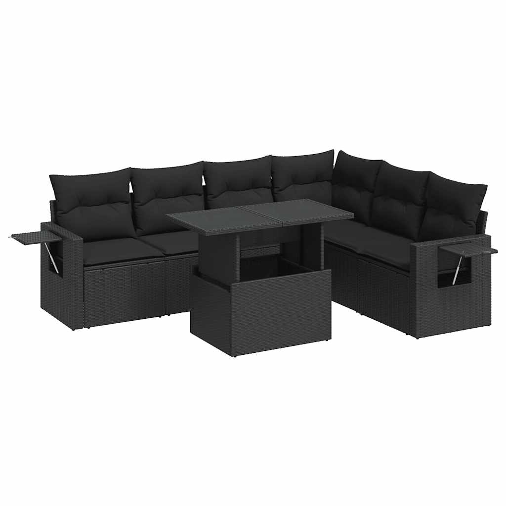 Set De Sofás De Jardín 7 Pzas Con Cojines Ratán Sintético Negro / Vetonek_4