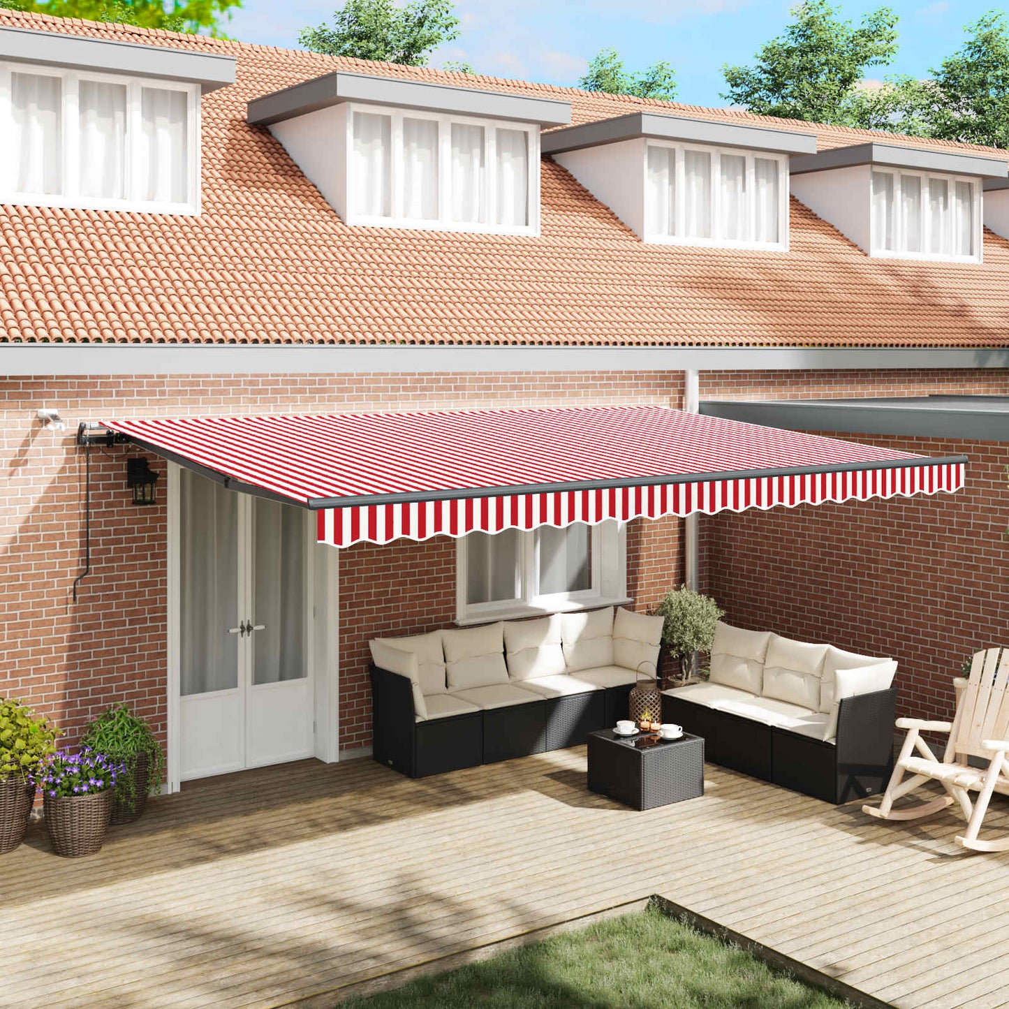 Toldo Retráctil Rojo Y Blanco 500 X 350 Cm Poliéster_1