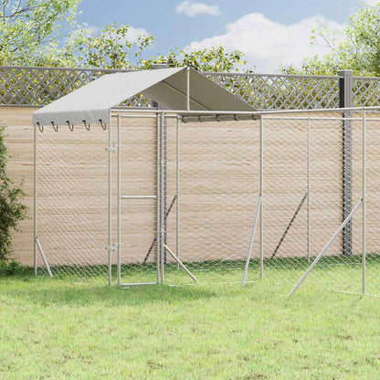 Perrera De Exterior Con Techo Acero Galvanizado Plata 6x6x2,5 M_1