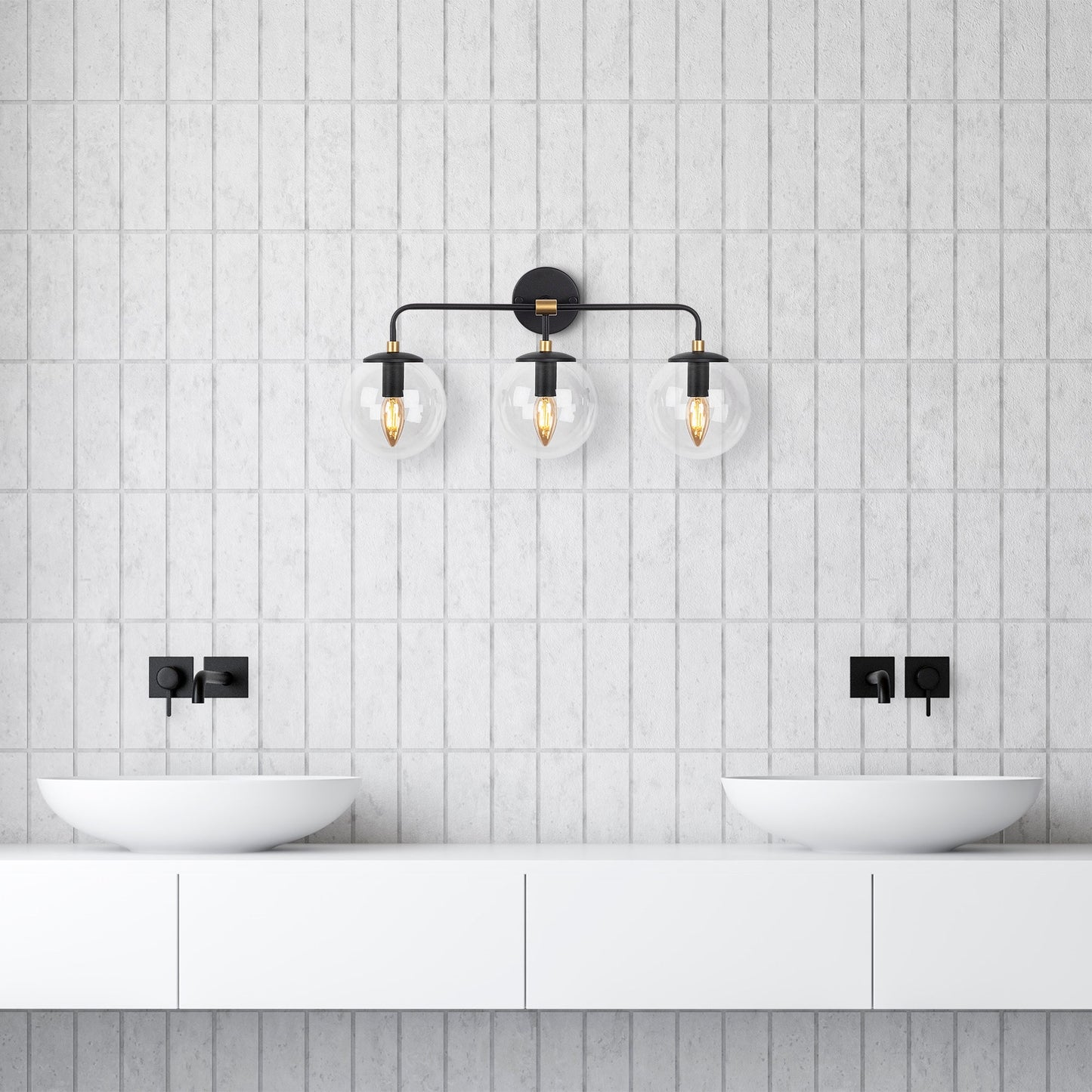 Aplique De Pared Pantalla Transparente, Metal , Negro, 56x21x27, Casquillo 3 X E14 Max 40 W_5