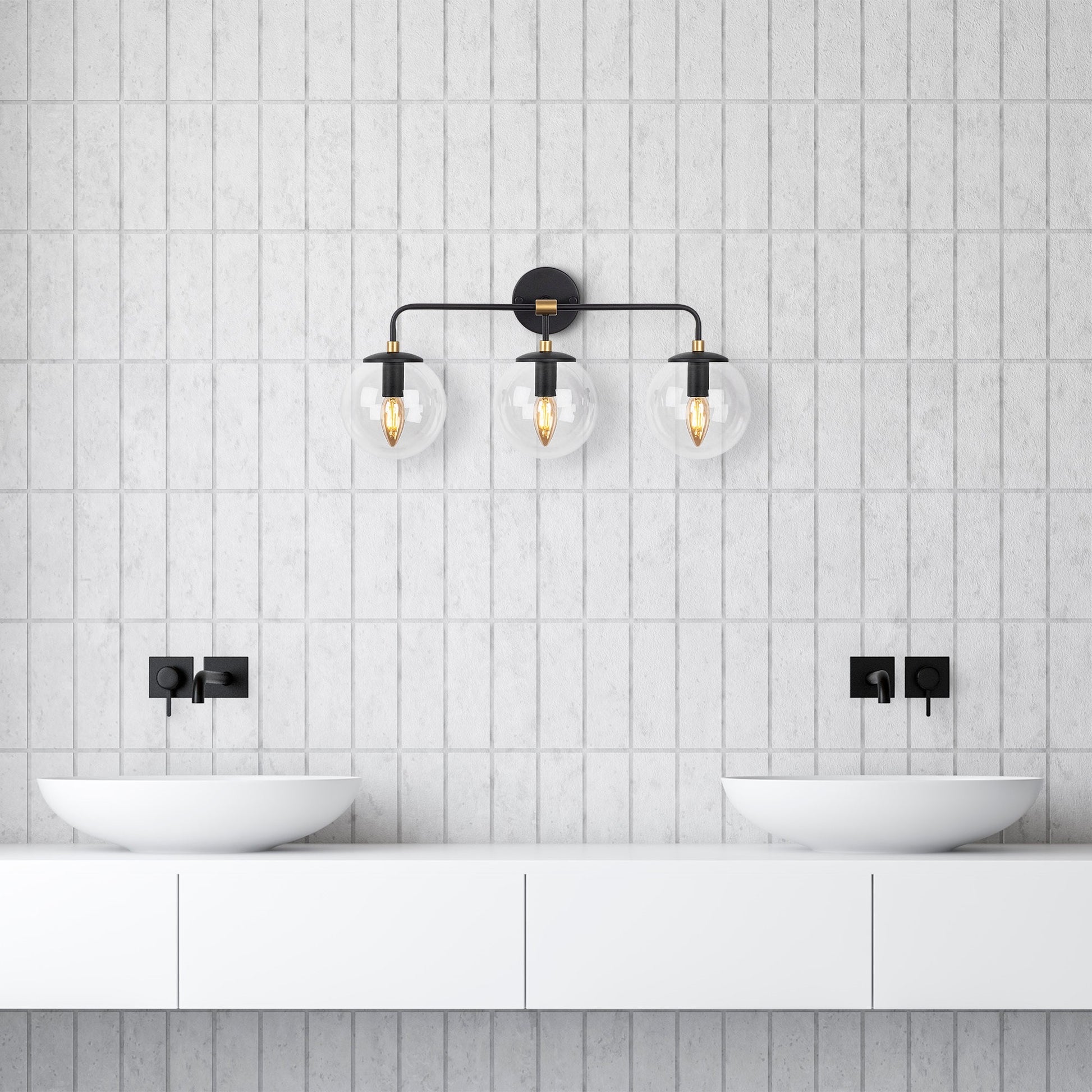 Aplique De Pared Pantalla Transparente, Metal , Negro, 56x21x27, Casquillo 3 X E14 Max 40 W_5