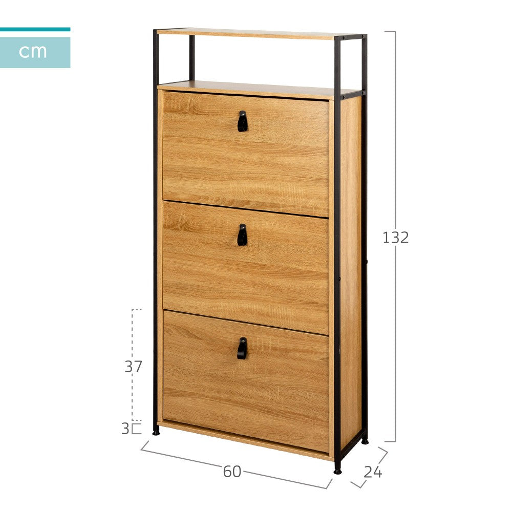 Max Home Mueble Zapatero Recibidor Madera Y Acero 3 Cajones 60x24x132 Cm_3