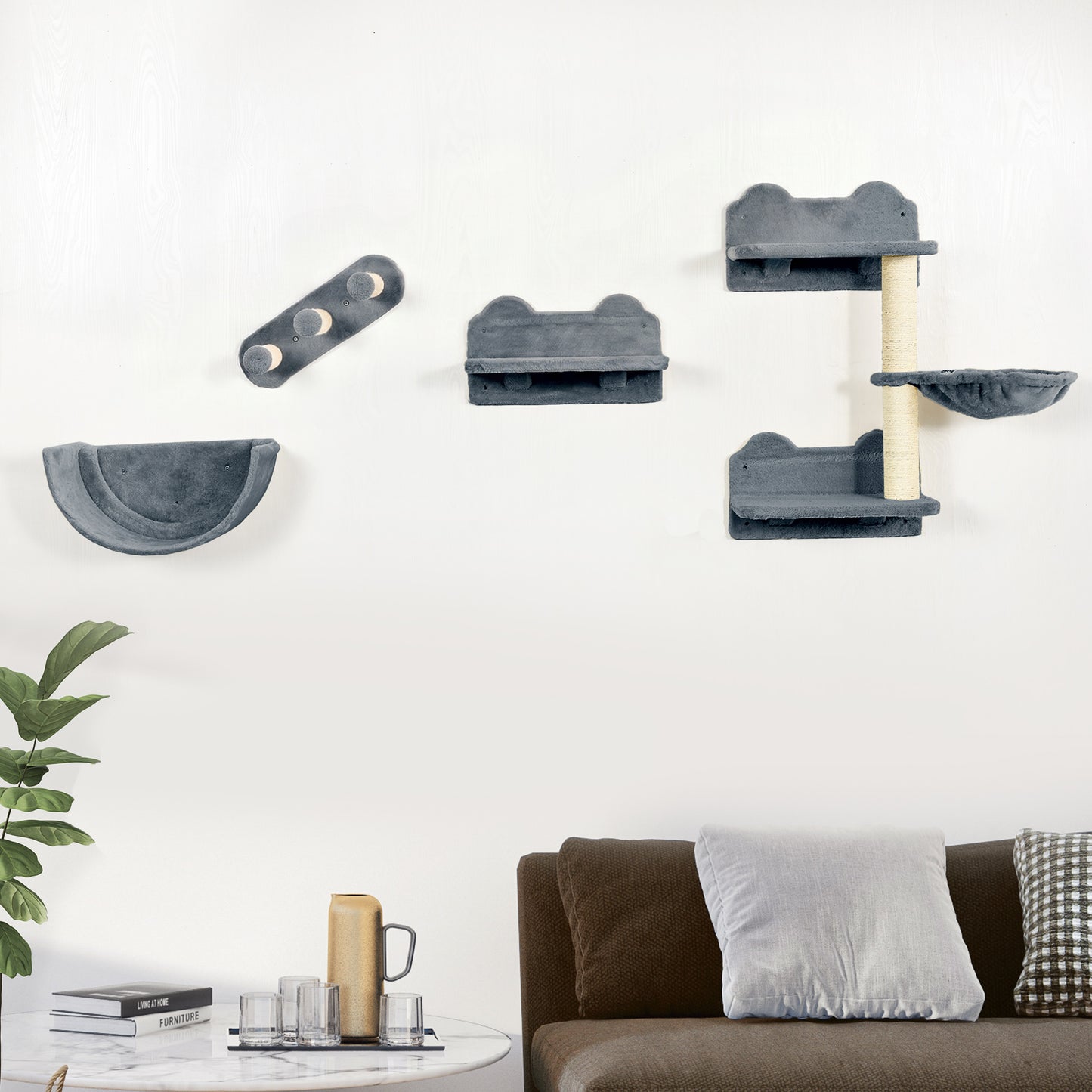 Pawhut Estante De Escalada Para Gatos De Pared Con Hamaca Nido Plataformas Gris_1