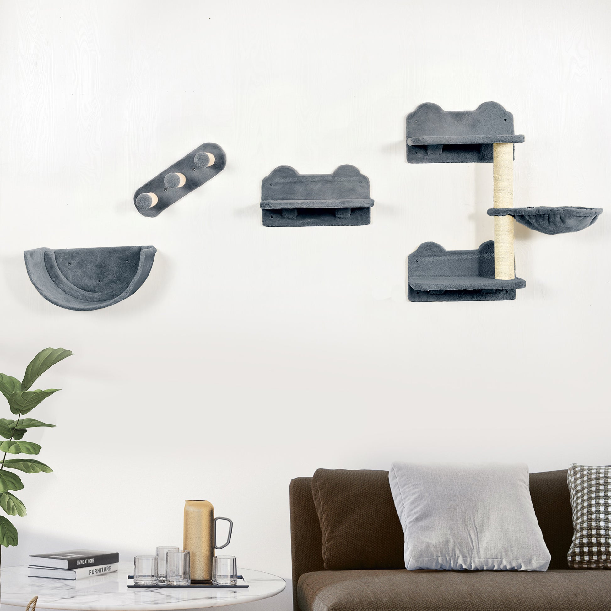 Pawhut Estante De Escalada Para Gatos De Pared Con Hamaca Nido Plataformas Gris_1