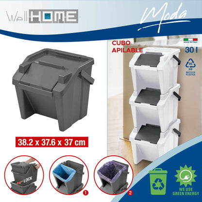 Set De 2 Papeleras Apilables moda 30l Grafito_1
