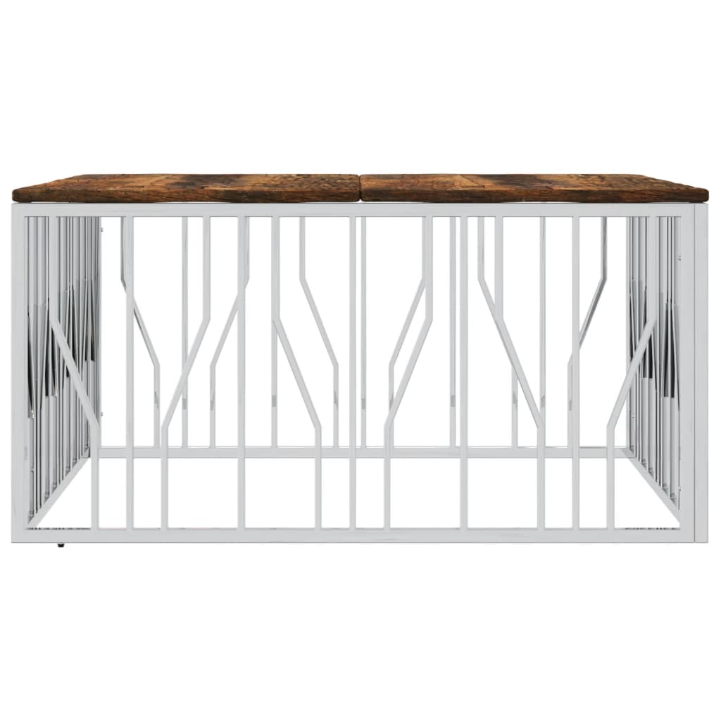 Mesa De Centro Acero Inoxidable Y Madera Reciclada Plateada_2