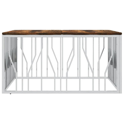 Mesa De Centro Acero Inoxidable Y Madera Reciclada Plateada_2