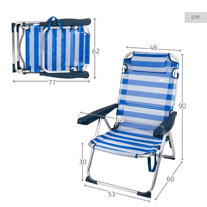 Aktive Pack 2 Sillas Plegables Playa 48x60x90 Cm Rayas 5 Posiciones Con Cojín_3