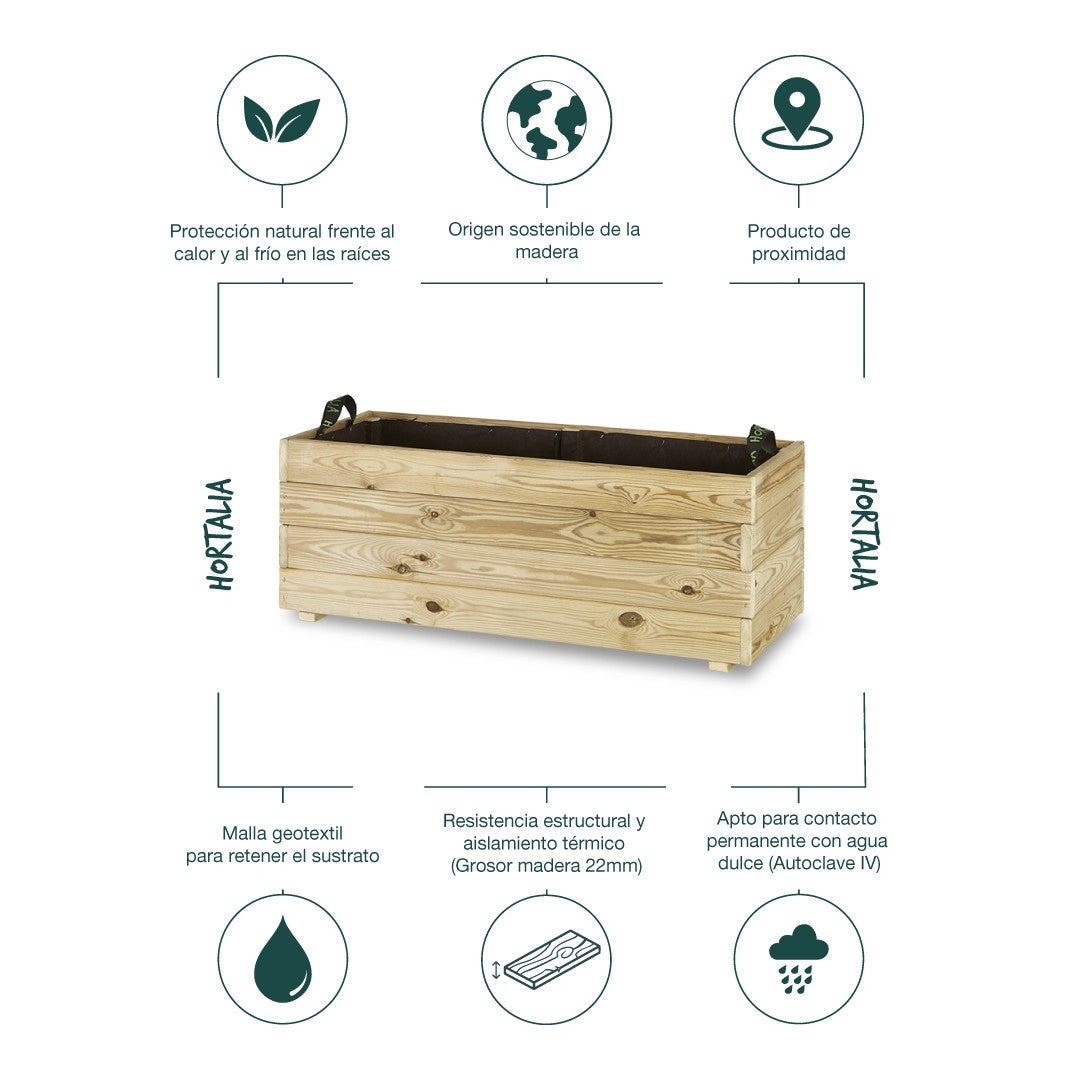 Jardinera Rectangular De Madera Tratada 100x40x40 Cm Ghio Hortalia_3