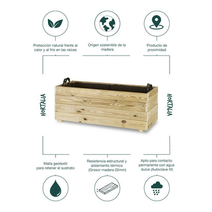 Jardinera Rectangular De Madera Tratada 100x40x40 Cm Ghio Hortalia_3