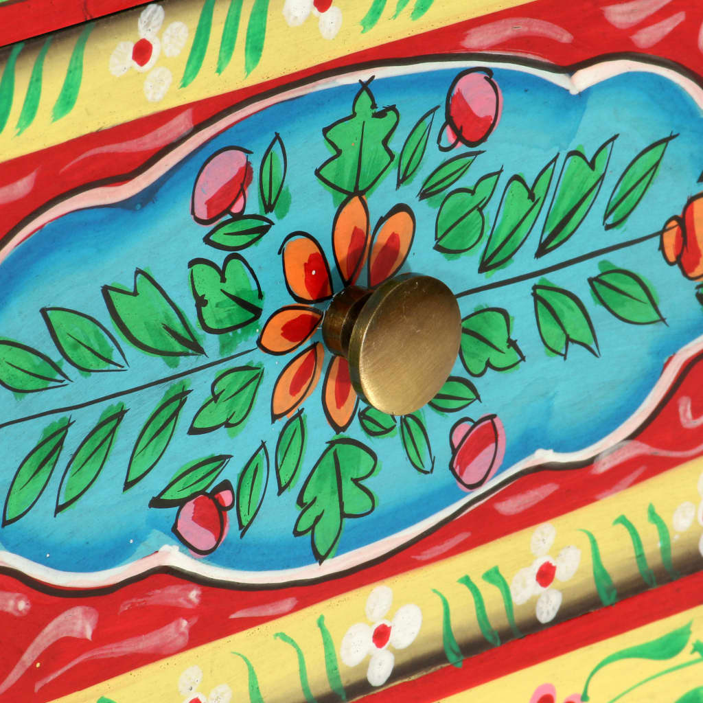 Mesita De Noche Pintada A Mano Madera Maciza Mango 40x30x50 Cm_4