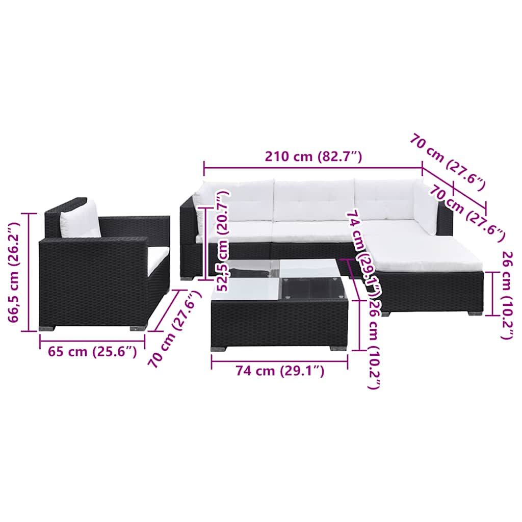 Vidaxl Set Muebles De Jardín 6 Piezas Y Cojines Ratán Sintético Negro_2