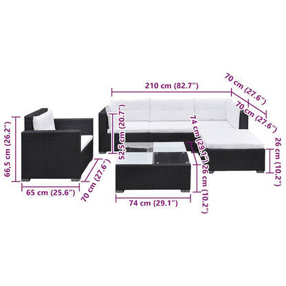 Vidaxl Set Muebles De Jardín 6 Piezas Y Cojines Ratán Sintético Negro_2