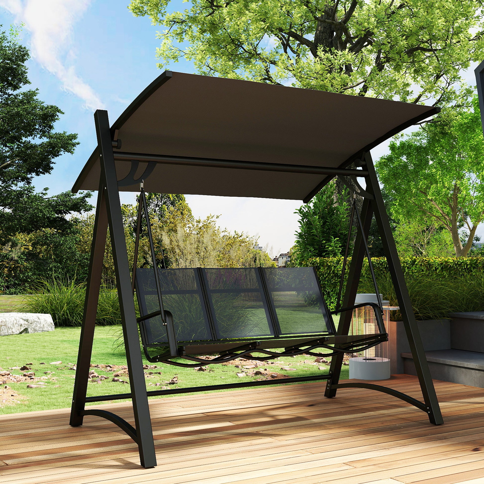 Outsunny Columpio De Jardín De 3 Plazas Con Techo Ajustable Asiento Transpirable_3