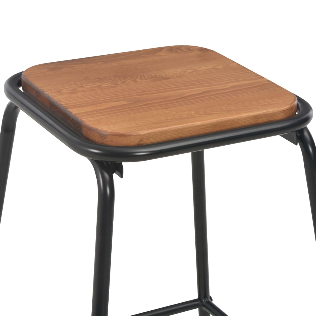 Taburetes De Cocina 6 Uds Madera Maciza De Pino Y Acero Negro_2