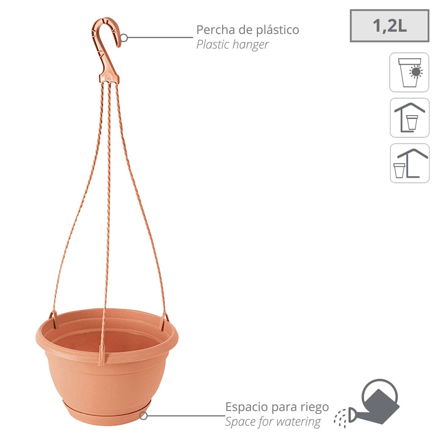 Macetero Colgante Agro 1,2l., Dimensiones (mm) 180x180x115, Color Terracota_1