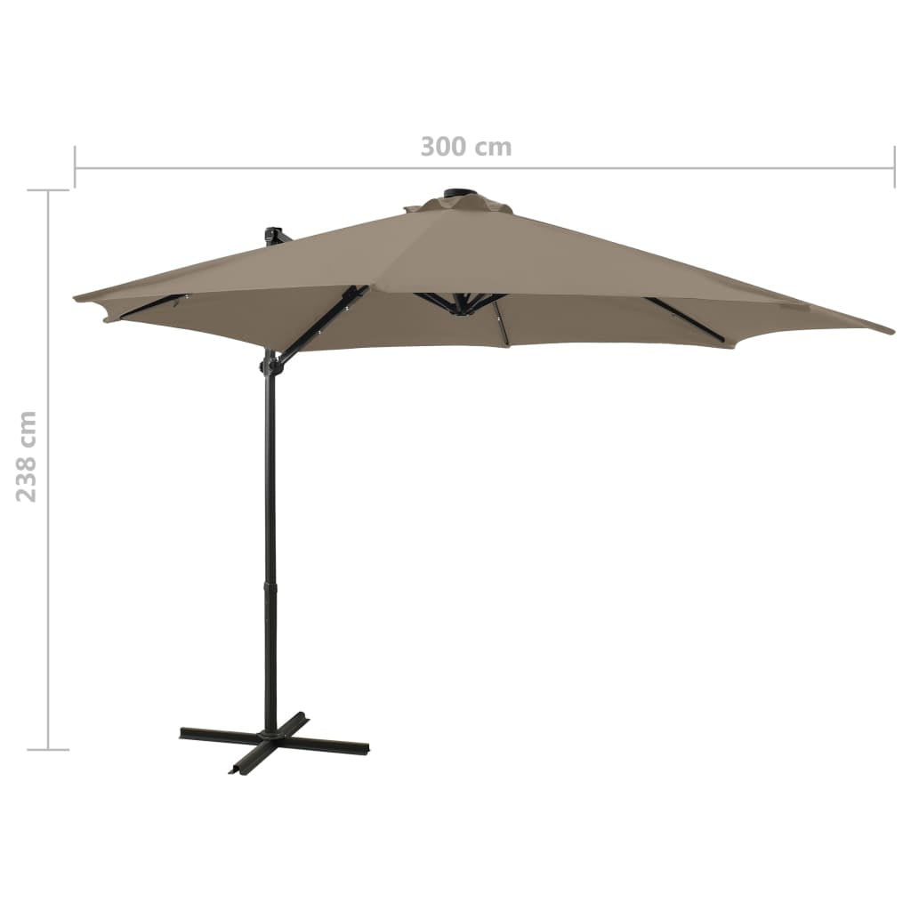 Vidaxl Sombrilla De Jardín Voladiza Con Palo Y Luces Led Taupe 300 Cm_2