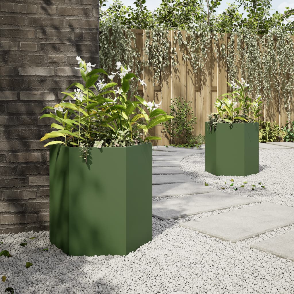 Jardineras Hexagonales 2 Uds Acero Verde Oliva 46x40x45 Cm_3