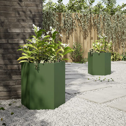 Jardineras Hexagonales 2 Uds Acero Verde Oliva 46x40x45 Cm_3