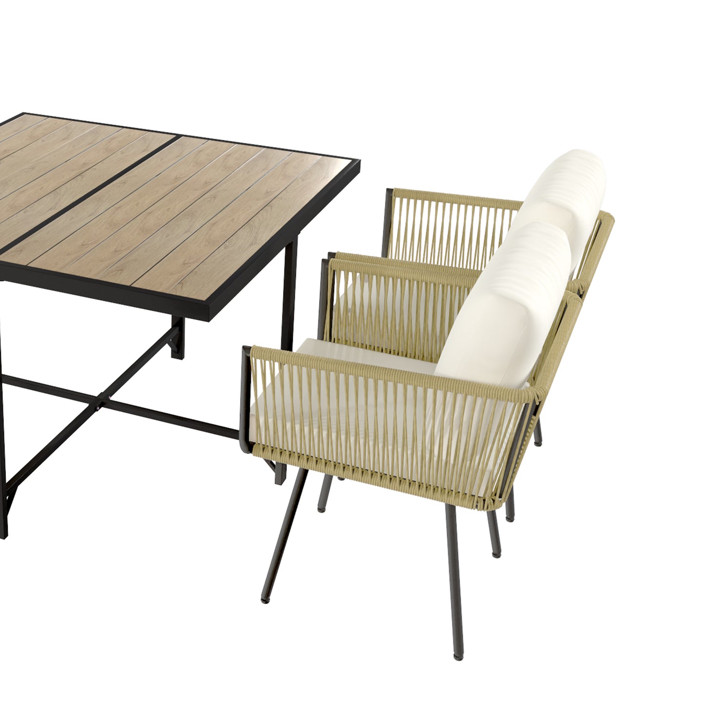 Outsunny Conjunto De Mesa Y Sillas Jardín De Ratán 5 Piezas Con Cojines Beige_4