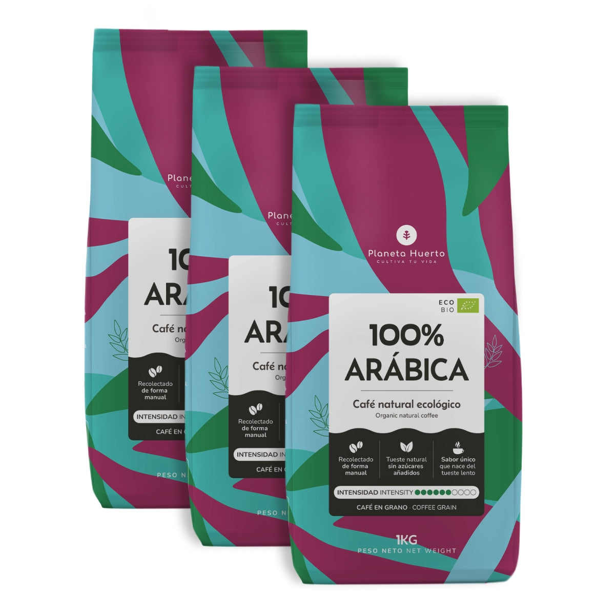 Pack 3x Café en grano Eco 100% Arábica Planeta Huerto 1 Kg