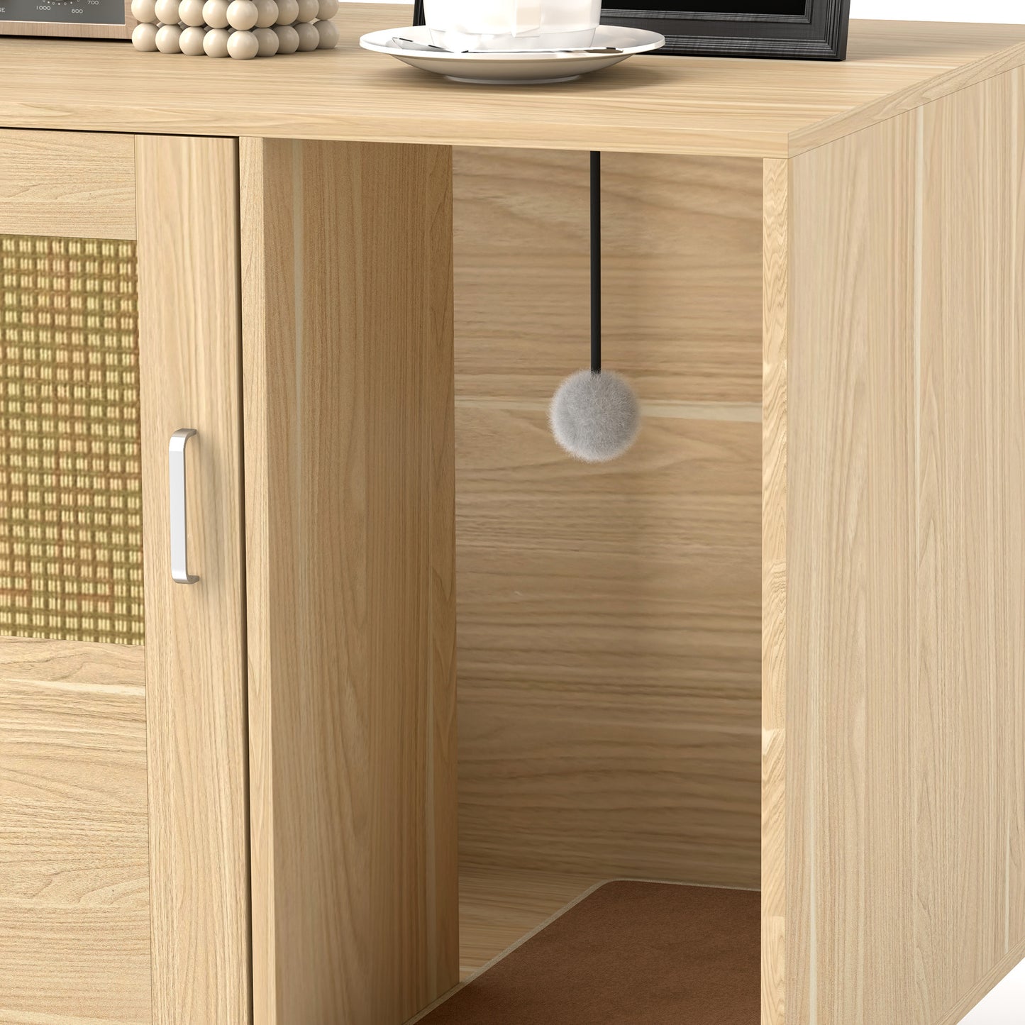 Pawhut Mueble Arenero Para Gatos Con Almohadilla Para Rascar 80x50x50 Cm Roble_4
