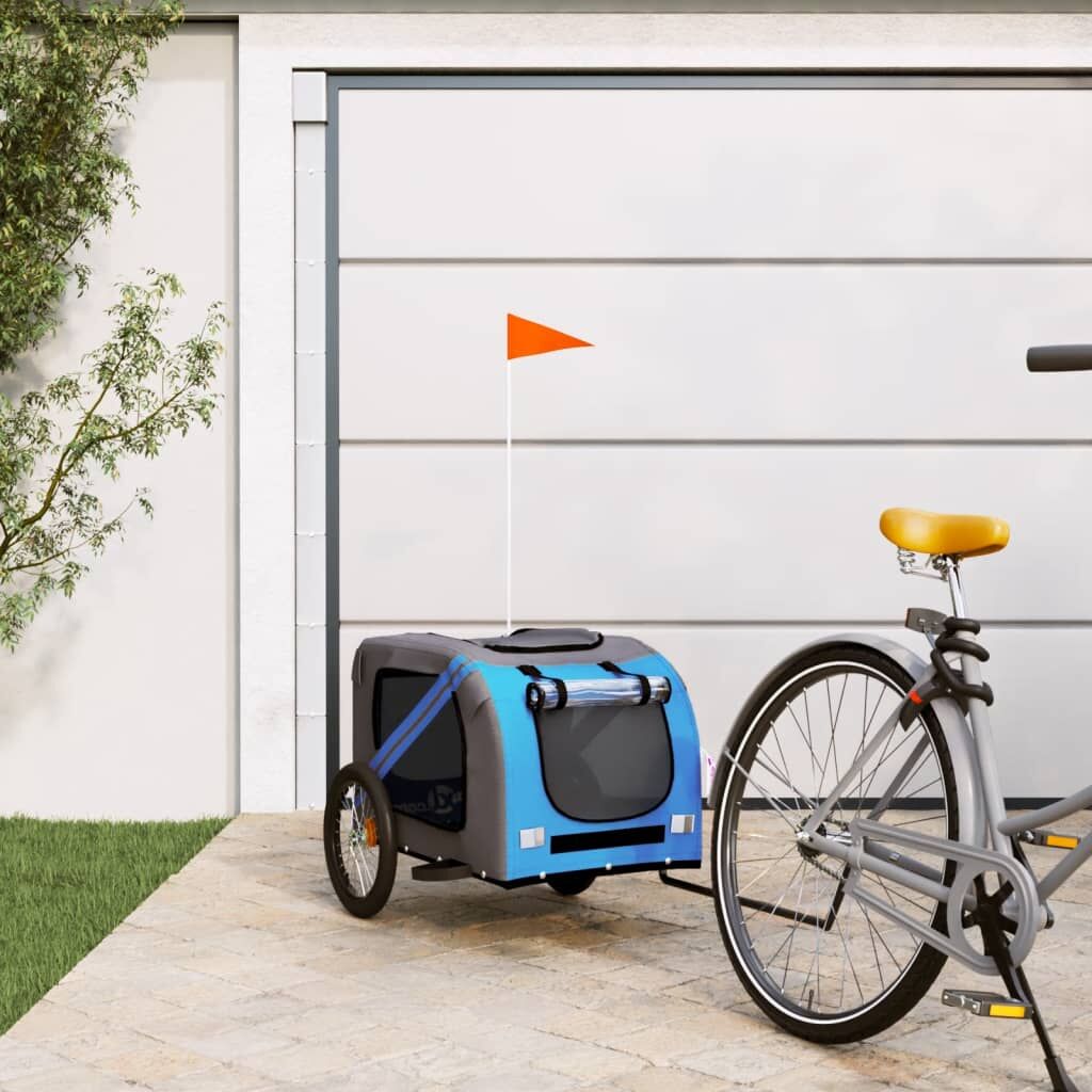 Vidaxl Remolque De Bicicleta Mascotas Hierro Tela Oxford Azul Gris_1