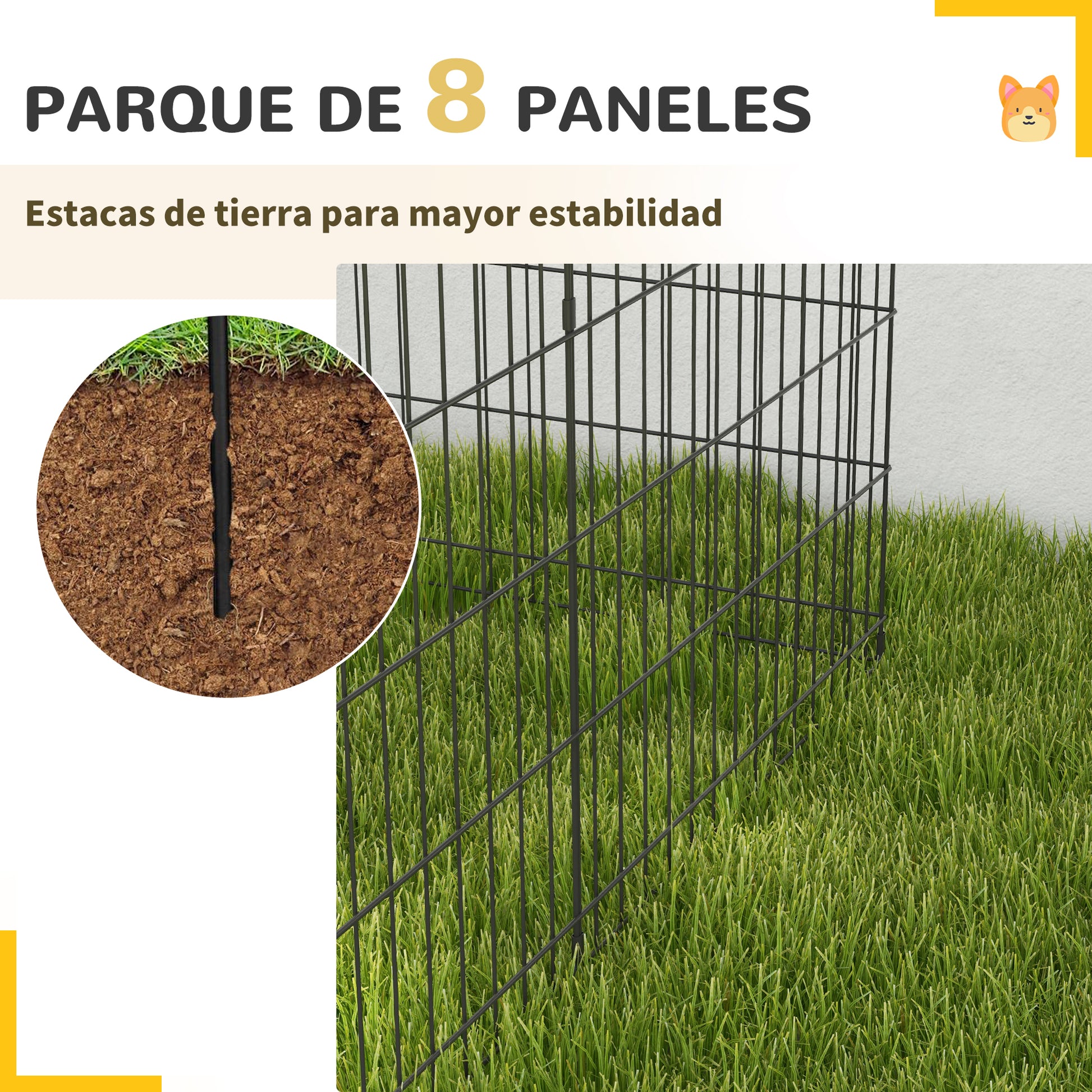 Pawhut Parque Para Perros De 8 Paneles 76x61 Cm Con Doble Cerradura Negro_5