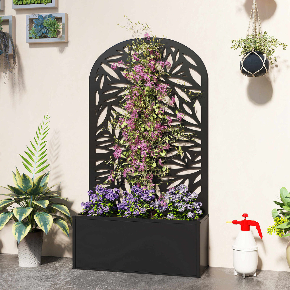 Outsunny Jardinera Exterior Grande De Metal Con Pantalla De Privacidad Negro_3