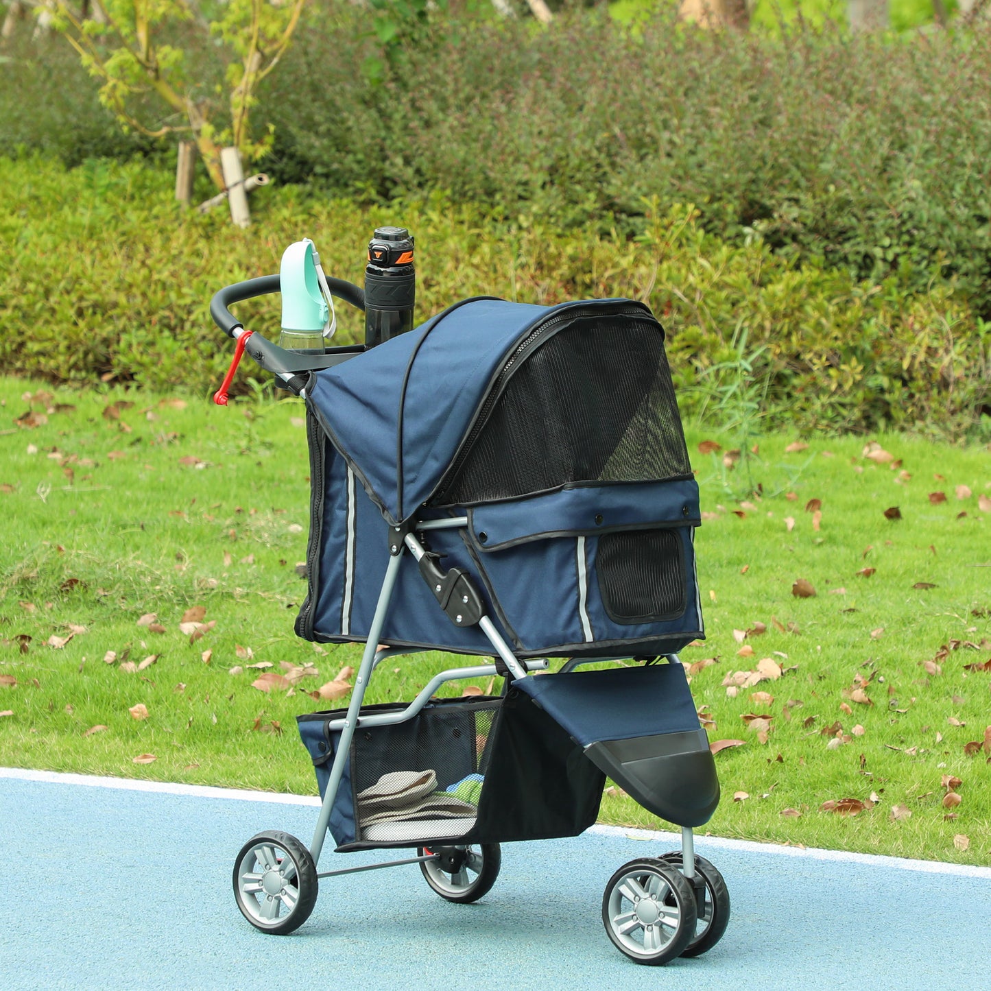 Pawhut Carrito Para Perros Plegable Con Cesta De Almacenaje 75x45x97 Cm Azul_1