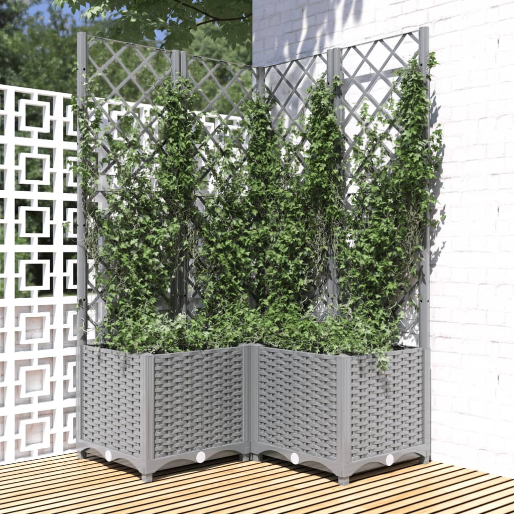 Jardinera Con Enrejado Pp Gris Claro 80x80x136 Cm_1
