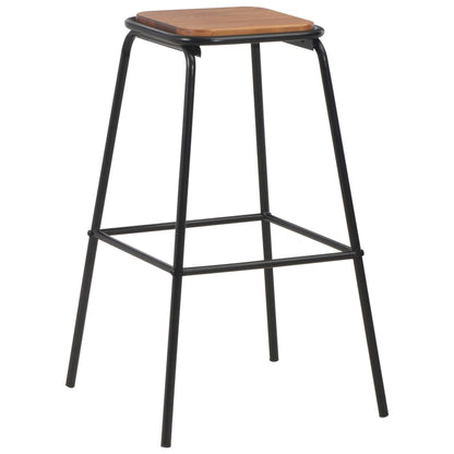 Taburetes De Cocina 4 Uds Madera Maciza De Pino Y Acero Negro_0