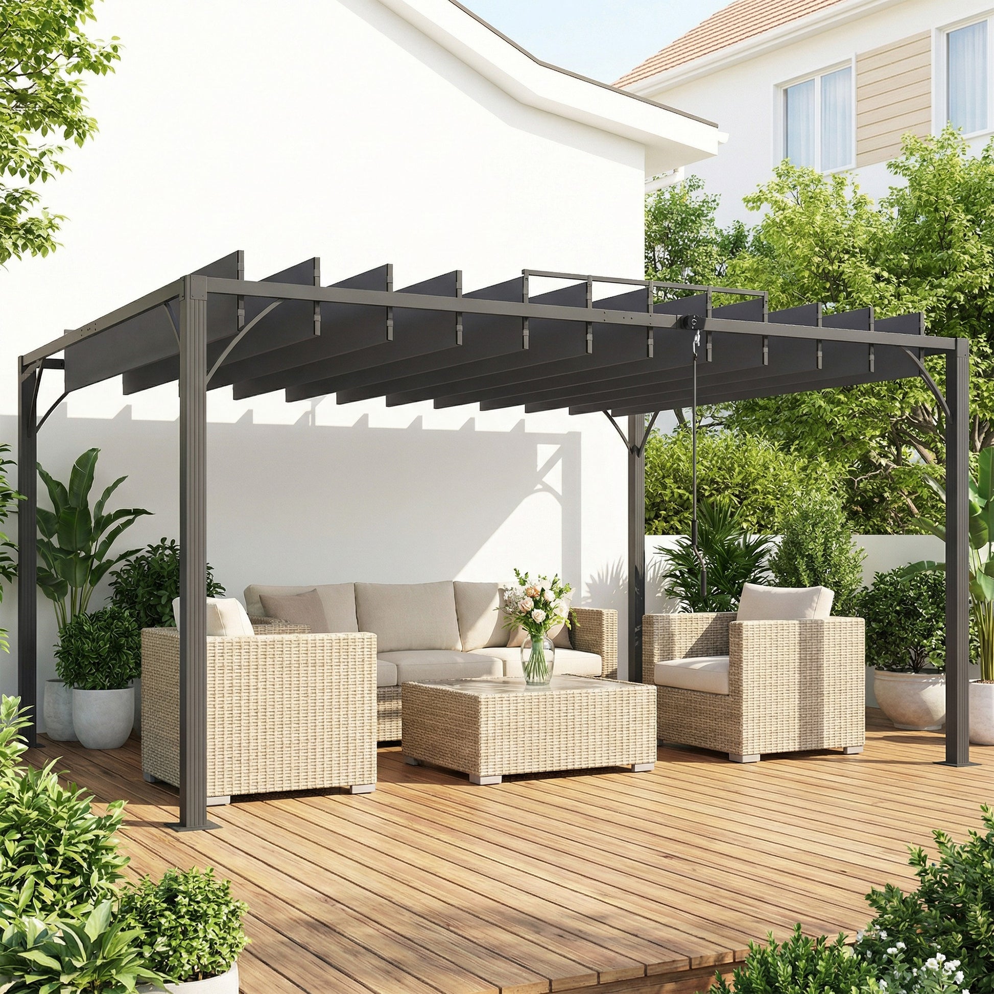 Outsunny Pérgola De Jardín 3x4 M Con Techo De Lamas Orientables Upf50+ Gris_3
