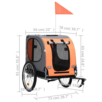 Vidaxl Remolque De Bicicleta Para Mascotas Naranja Y Gris_2