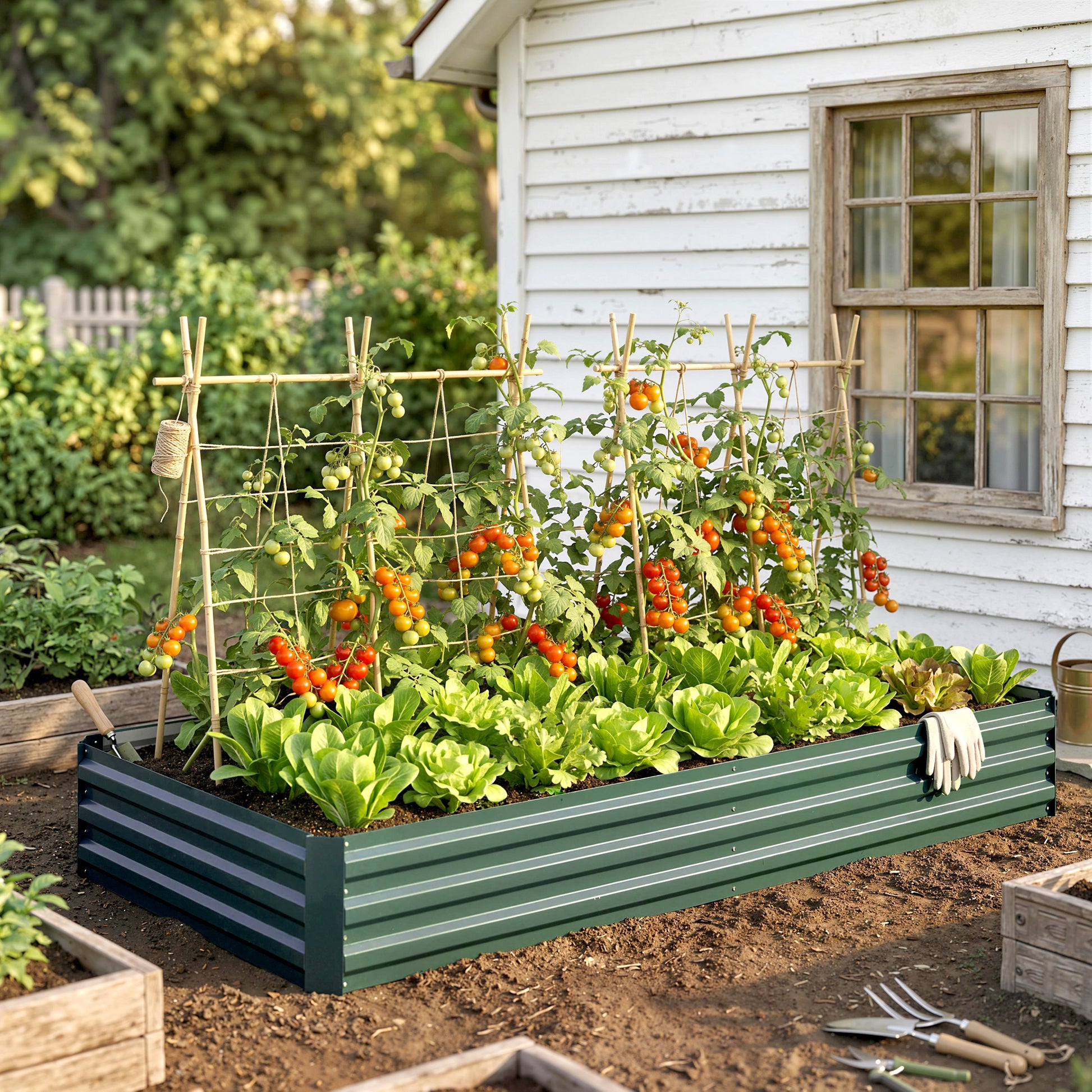 Outsunny Jardinera Elevada De Acero Galvanizado Con Fondo Abierto Verde_3
