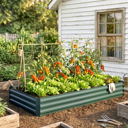 Outsunny Jardinera Elevada De Acero Galvanizado Con Fondo Abierto Verde_3