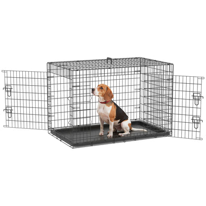 Pawhut Transportín Jaula De Transporte De Metal Para Perro 90x57,5x62 Cm Negro_0
