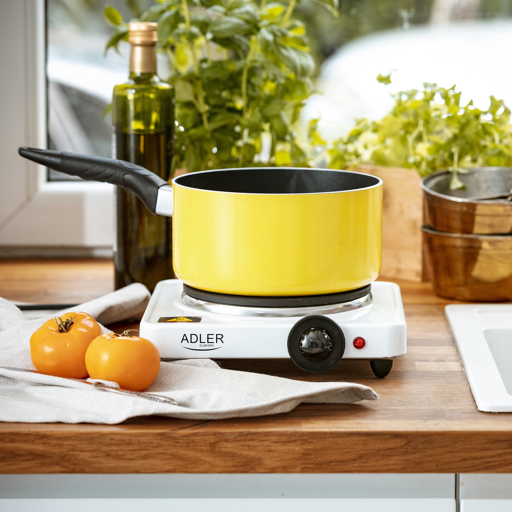 Hornillo Eléctrico, Zona Cocinado 18,5 Cm, Termostato Regulación Continua, Compacto,  Camping Adler Ad6503 Blanco