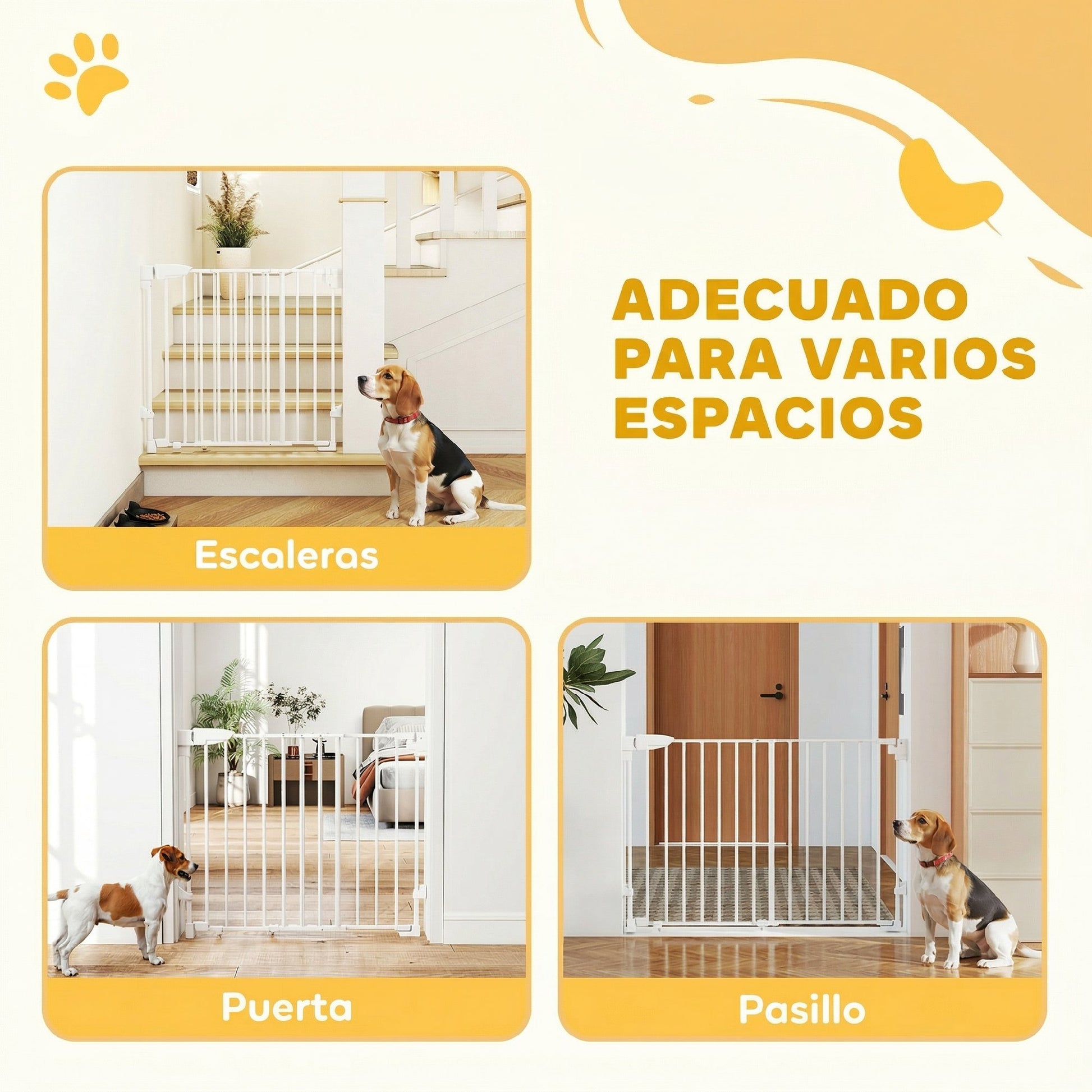 Pawhut Barrera De Seguridad Para Perros, Ancho 74,5-111,5 Cm Con Pestillo Blanco_4