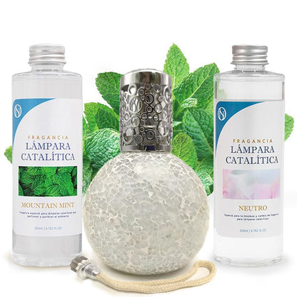 Pack Ahorro Lámpara Catalítica Mosaico Blanco + Fragancia Mountain Mint 500ml + Limpiador Neutro 200ml + Mecha Repuesto_0