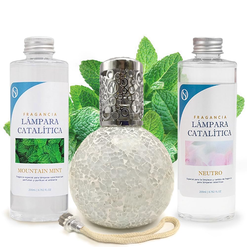 Pack Ahorro Lámpara Catalítica Mosaico Blanco + Fragancia Mountain Mint 200ml + Limpiador Neutro 200ml + Mecha Repuesto_0