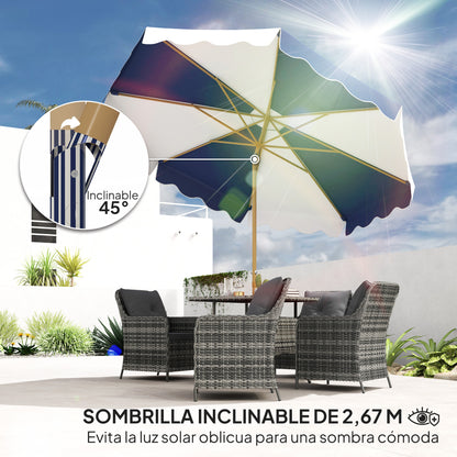 Outsunny Sombrilla Terraza Exterior Ø267 Cm Con Ángulo Inclinable Azul Y Blanco_3