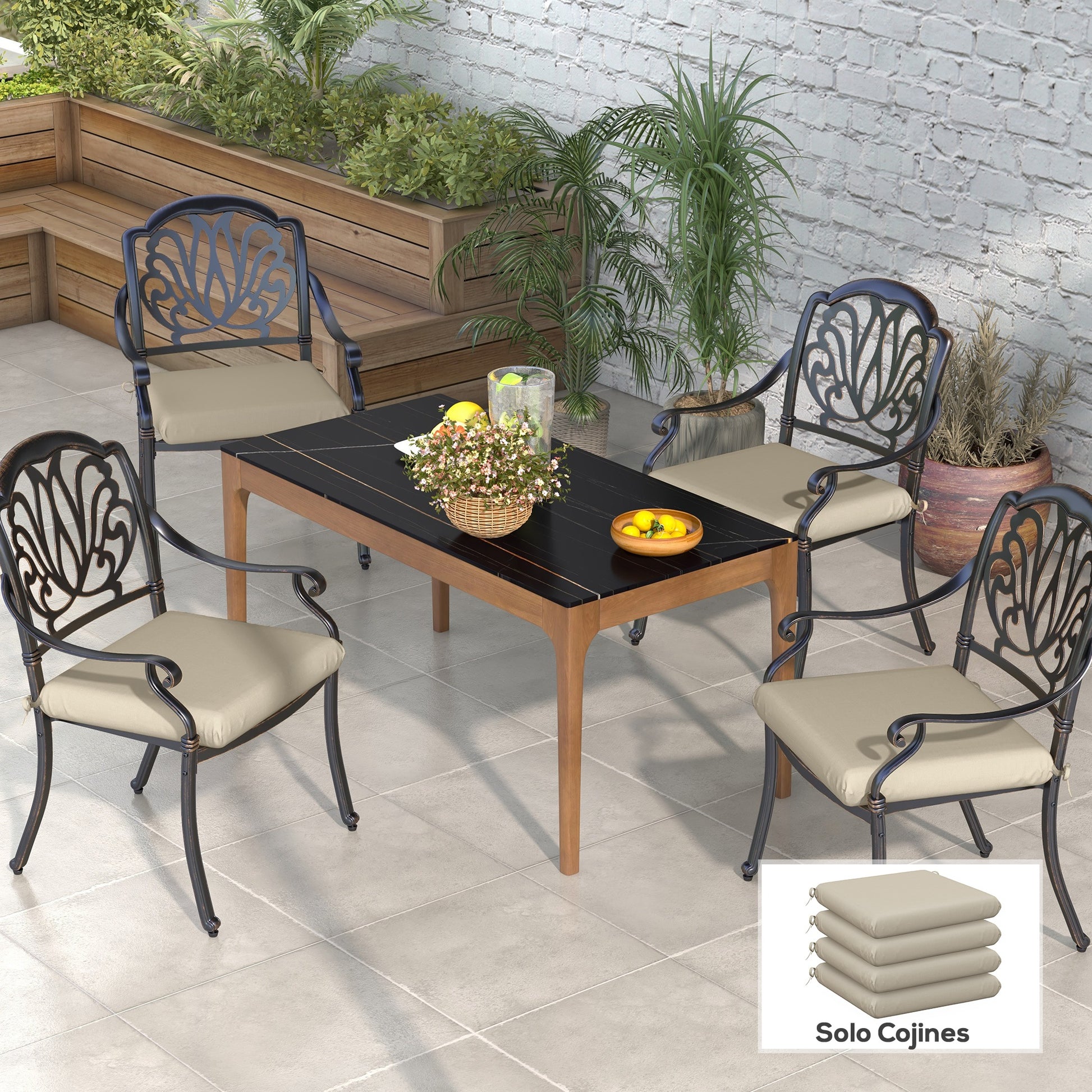 Outsunny Conjunto De Cojines Para Sillas De Comedor 47x47x7 Cm Beige_1