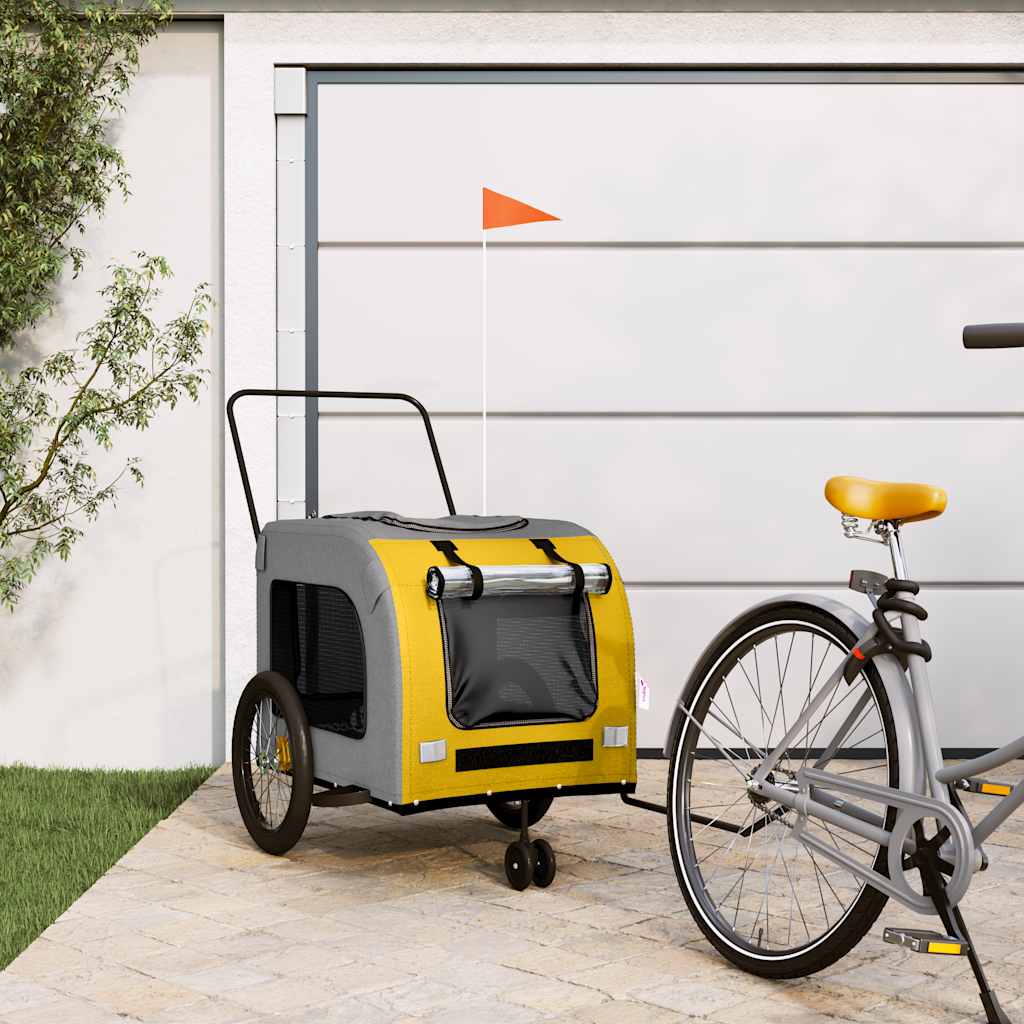 Remolque De Bicicleta Mascotas Hierro Tela Oxford Amarillo Gris_1
